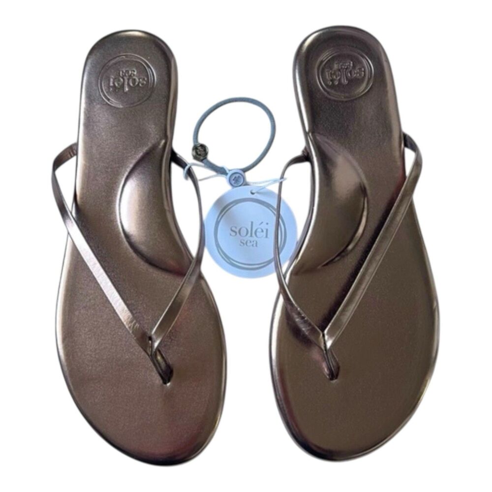 FREE PEOPLE SOLEI SEA Sz 9 (8-8.5) Around Town Metallic Pewter Flip Flop Sandal - Picture 4 of 8